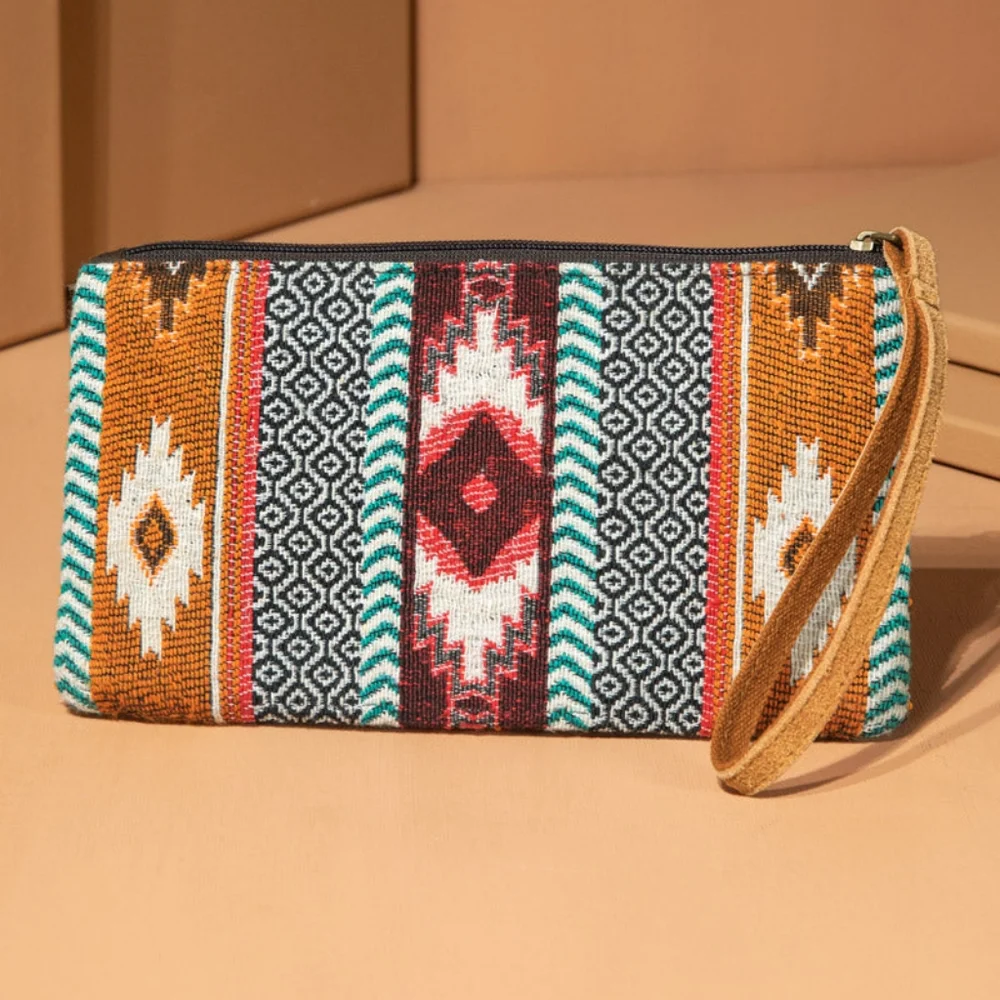 Handmade Hand Beaded Wristlet Clutch - Ethnic Inspired Design - Dyed Fine Cotton - Picture 3 of 6